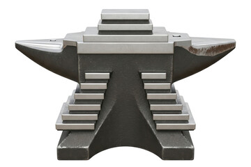 Heavy metal blacksmith anvil with unique stepped geometric sides on a transparent background