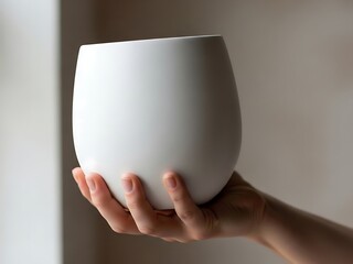 Gentle hold a white ceramic vase for home decor and artistic expression