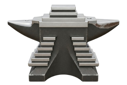 Heavy metal blacksmith anvil with unique stepped geometric sides on a transparent background - Powered by Adobe