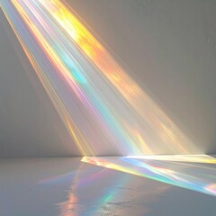Vibrant natural spectrum of color dispersion creating abstract light rays on a gray interior wall