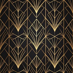 Elegant seamless gold Art Deco geometric repeating pattern with stylized symmetrical fan motifs
