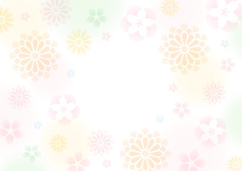 和風の花柄の背景、カラフルなパステルカラー