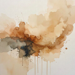 Spreading abstract watercolor pigments featuring warm brown tan and dark tones on textured paper