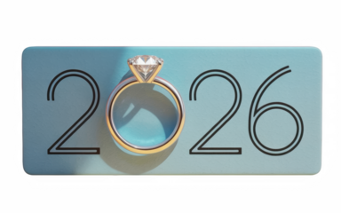 Engagement proposal concept featuring a diamond ring marking the year twenty twenty six on transparent background
