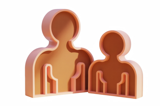 Two stylized human figure icons representing mentorship or family units on transparent background - Powered by Adobe