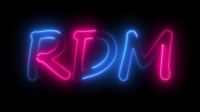 flickering neon RDM text animation. neon sign that flickers and glows with RDM