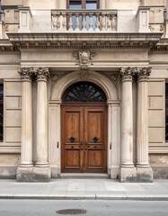 Obraz premium Ornate entrance to a building, featuring columns and detailed stonework