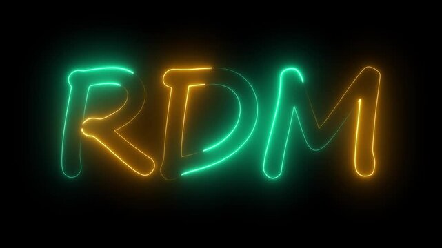 flickering neon RDM text animation. neon sign that flickers and glows with RDM