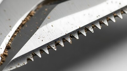 Macro shot capturing precision detailing of poultry shears after use