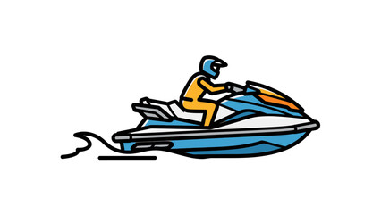 Naklejka premium Exciting water sport adventure featuring a person enjoying a fast ride on a personal watercraft across the open water, perfect for summer recreation and active holidays