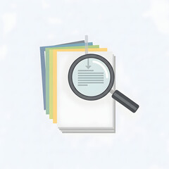 Magnifying glass examining a document closely.