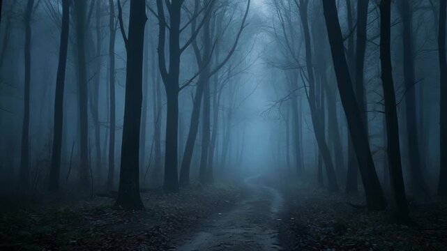 Explore the enchanting misty woods where shadows dance and whispers echo on a mysterious eerie path