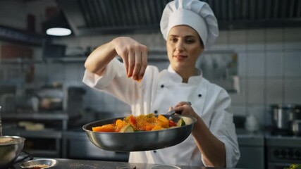 Expert chef seasons colorful vegetables in vibrant culinary display showcasing cooking techniques and creativity