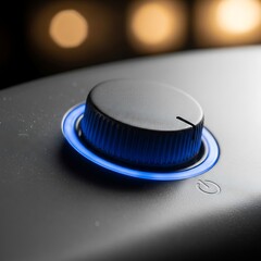 Power knob with blue light emitting diode accent, sleek contemporary control