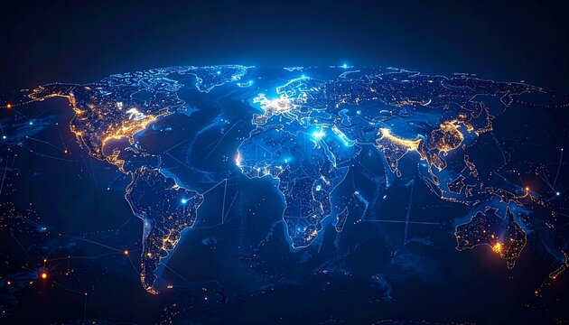 glowing dots and lines forming a digital map - Powered by Adobe