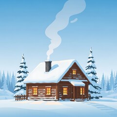 Winter cabin retreat nestled amidst snow-covered firs and serenity