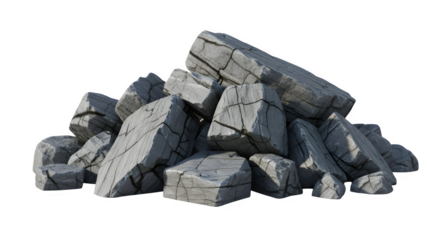 Heap of Cracked Gray Rocks and Mineral Stones Isolated on White Background