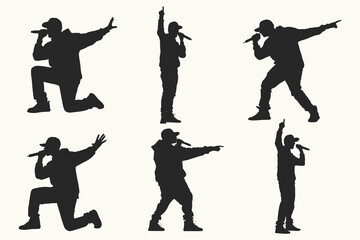 the singer in the Portrait silhouette set for creative design vector illustration. Pop, country music, rock stars and hip-hop rapper artist vocalists. Eps 10