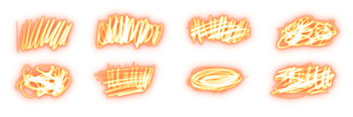 Orange Electric Scribble Lines Abstract Collection on Transparent Background