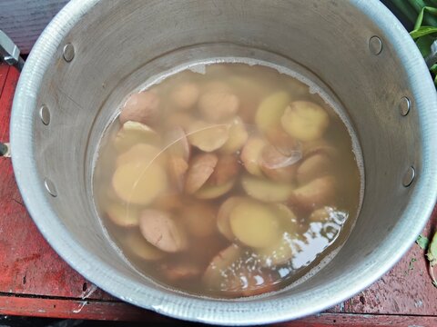 Jengkol rebus or boiled dogfruit, stinky beans, used as a popular dish in Indonesia