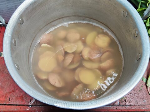 Jengkol rebus or boiled dogfruit, stinky beans, used as a popular dish in Indonesia