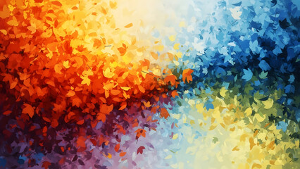 Abstract artwork depicting a vibrant split between warm and cool colors