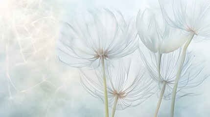 watercolor close-up dandelion seeds blowing