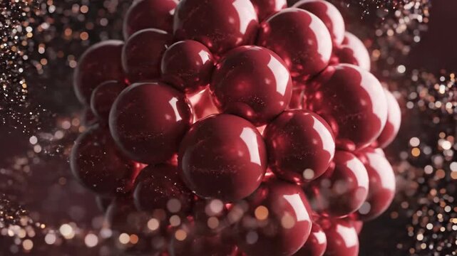 Red metallic spheres in cluster formation.