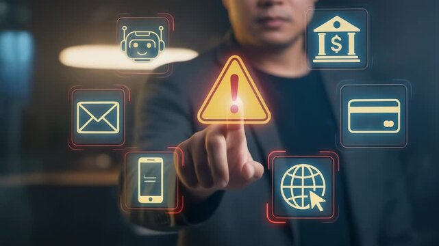 Explore the alarming rise of digital threats in a virtual world filled with alerts and icons