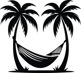 A relaxing hammock strung between two palm trees  perfect tropical vacation relaxation vector illustration isolated on a white background