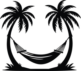 A relaxing hammock strung between two palm trees  perfect tropical vacation relaxation vector illustration isolated on a white background