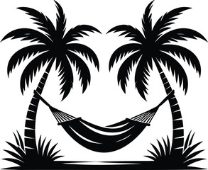 A relaxing hammock strung between two palm trees  perfect tropical vacation relaxation vector illustration isolated on a white background