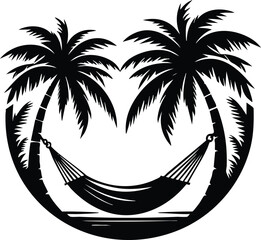 Tropical beach scene with palm trees and a hammock perfect for vacation and relaxation concepts isolated on white background