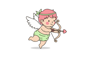 Cute baby cupid character with bow and heart arrow for valentines day illustration