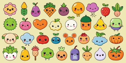 Adorable Hand-Drawn Kawaii Emojis - Bold Outline Vector Sticker Pack, Minimalist Kawaii Planner Icons - Cute Vector Characters for Digital Stickers, Minimalist Kawaii Planner Icons - Cute Vector Chara