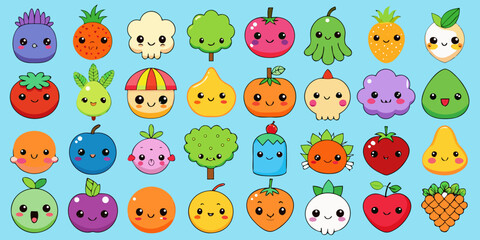 Adorable Hand-Drawn Kawaii Emojis - Bold Outline Vector Sticker Pack, Minimalist Kawaii Planner Icons - Cute Vector Characters for Digital Stickers, Minimalist Kawaii Planner Icons - Cute Vector Chara