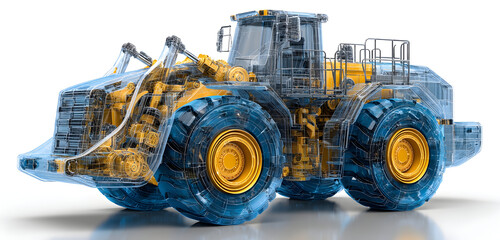 Transparent bulldozer schematic, heavy machinery and construction equipment detail