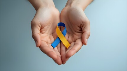 World down syndrome day WDSD March 21 Blue yellow awareness ribbon