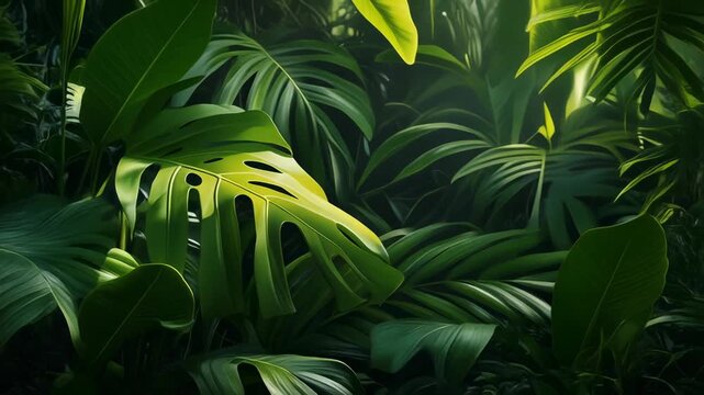 Explore a lush jungle scene with vibrant leaves rustling in the breeze capturing the beauty of nature