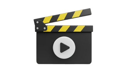 3D Render of a Movie Clapperboard with Play Button