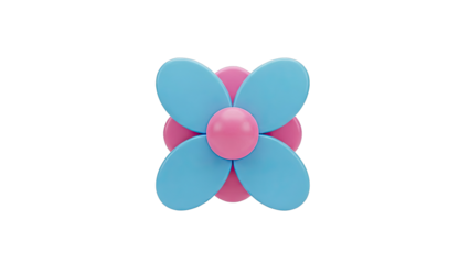 3D Render of a Stylized Flower with Blue Petals and Pink Center