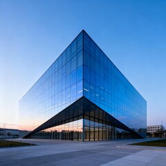 Modern glass building with geometric design
