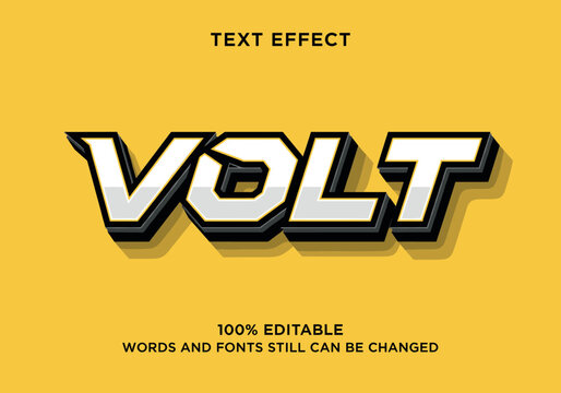 Modern editable volt text effect with bold 3D white typography and black border shadow on a solid yellow background vector illustration.