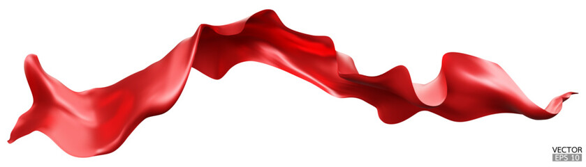 Flying red silk textile fabric flag background. Smooth elegant red Satin Isolated on white Background for grand opening ceremony. Red curtain.