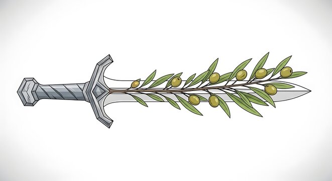 Silver Sword with Olive Branch Illustration.