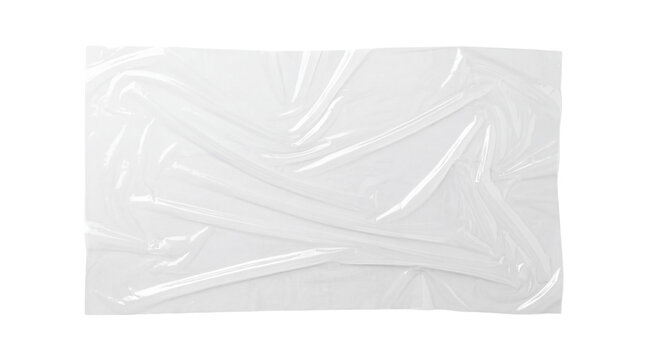 Crumpled Transparent Plastic Wrap Texture Isolated on White Background
