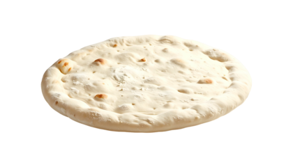 Isolated, freshly baked, light-colored flatbread on a seamless black background