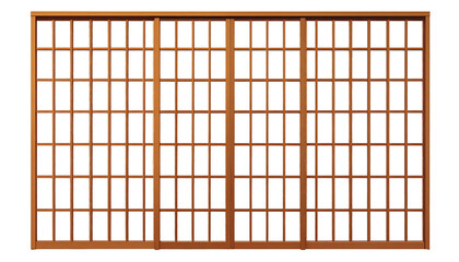 Wooden, rectangular lattice screen, dark background, multiple rectangular openings