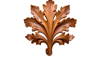 A detailed wooden carving of stylized foliage with intricate details