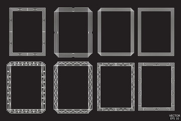 Premium silver geometric frames are isolated on black background. Luxury silver borders for invitations, luxury templates, and decorative patterns. 3D vector illustration.